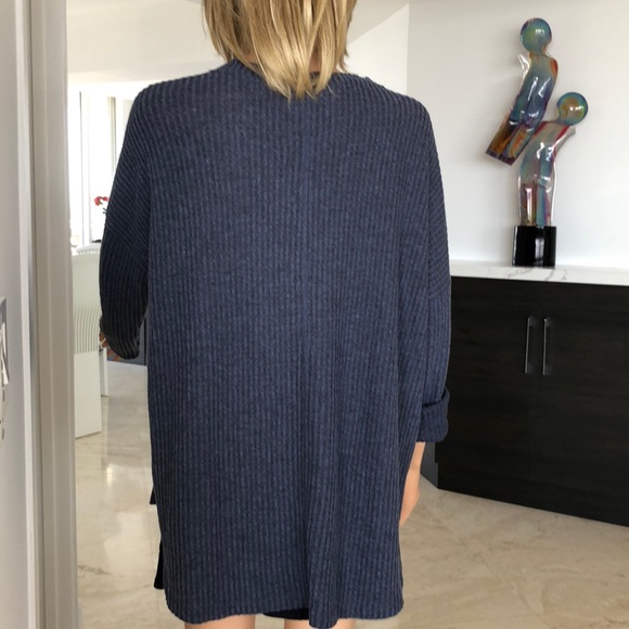 WASHED NAVY BLUE WAFFLE CARDIGAN - Picture 5 of 7